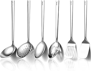 Evanda Ensemble de 6 pièces d’ustensiles de cuisine robustes en acier inoxydable, accessoires de cuisine Home Essentials