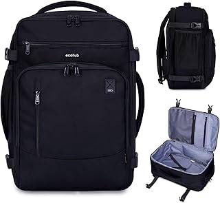 ECOHUB Bagages Cabine 40x20x25 Ryanair Sac a Dos Voyage Cabine Avion Bagage à Main Sac à Dos Ordinateur Portable 14 Pouces Homme Recyclable PET Ecologique Sous le Siège Sac Portatif 20L(Noir)