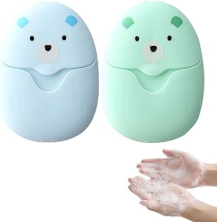 WOLMIK 2 Boîtes (100 Pièces) Feuilles de Savon de Voyage - Feuilles de Savon Portables - Boîte de Flocons de Savon pour Randonnée - Essentiels pour le Sac à Dos - Savon en Mousse à Laver Jetable pour