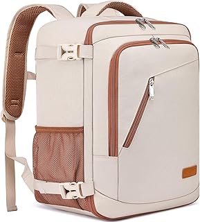 Sac 40x30x20 Bagage Cabine 40x30x20 pour Ryanair Sac à Dos Voyage Cabine Avion pour Wizzair 24L Sac à Dos Voyage Femme Bagage à Main avec USB Charging Port Beige-brun