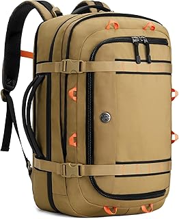 Tolaccea Sac a Dos Voyage Cabine Avion Extensible 45L-50L, Sac à Dos Voyage Imperméable Grand Compatible TSA Antivol, Sac a Dos Ordinateur 17,3“, Sac Cabine Avion pour Homme Femme Voyage, Kaki