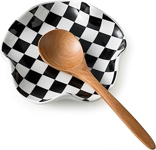 Repose-cuillère pour cuisinière - 13,5 cm - Porte-cuillère à carreaux - Repose-ustensiles en céramique pour café - Gadget de cuisine - Cadeau de pendaison de crémaillère