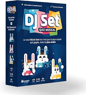 DJ SET – Jeu de Société Famille et Amis – Redécouvre le Blind Test – 80 Thèmes Originaux, 560 Morceaux – 3 à 16 Joueurs – Dès 12 Ans – Jeu musical convivial – Idée Cadeau Originale pour Noël ou Soirée