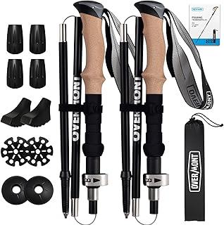 Overmont Bâtons de Randonnée Pliable Antidérapant Ultraléger Bâtons de Marche Réglable, Idéal pour Randonnées Camping Ski Trekking, 2 PCS